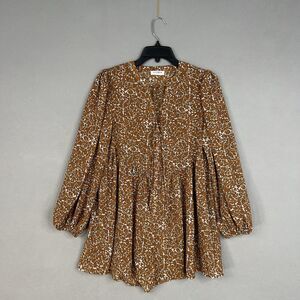 Storia Romper Womens Small Brown Floral Babydoll Puff Boho Cottage Fall Western